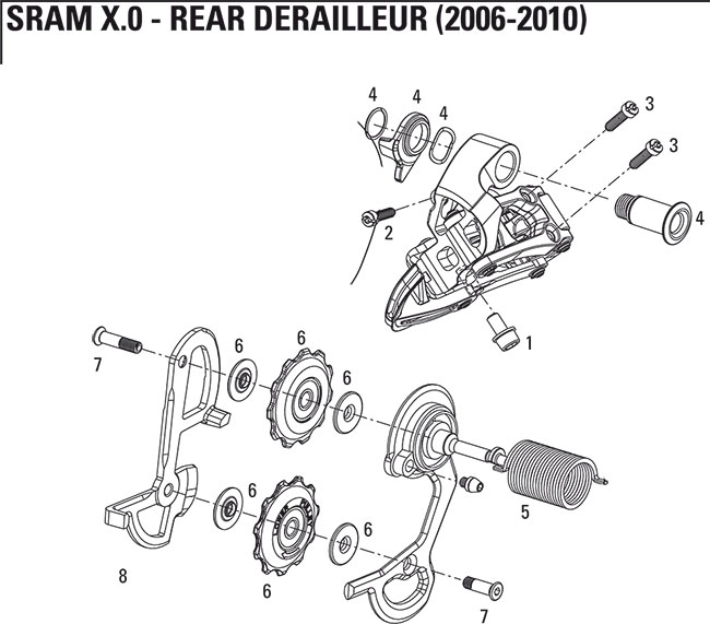 Sram X.0 Schaltwerks Befestigungssschraube Modell 2006-7 silber Pos 4