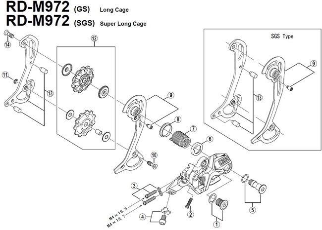 Shimano XTR RD-M972 Schaltwerk Ersatzteil | Begrenzungsschrauben mit Platte Nr 3