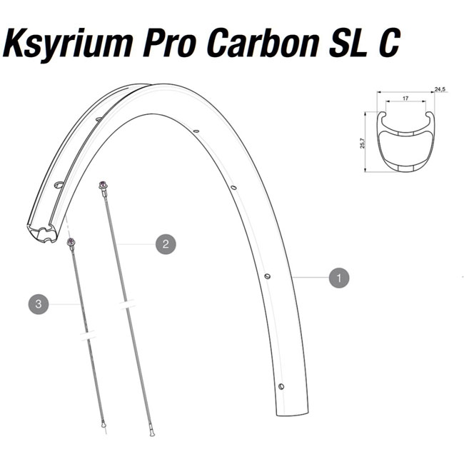 Mavic Ksyrium Pro SL Carbon Speiche Hinterrad links 273 mm ab Mod 2016