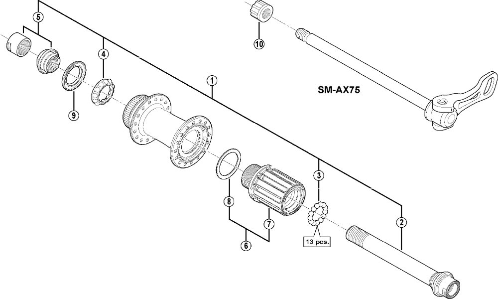 Shimano XTR FH-M988 Disc Hinterradnabe Ersatzteil | Hohlachse komplett Nr 1