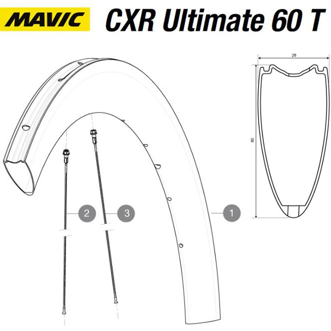 Mavic CXR Ultimate 60 T Ersatzspeiche Tubular Hinterrad links 255 mm