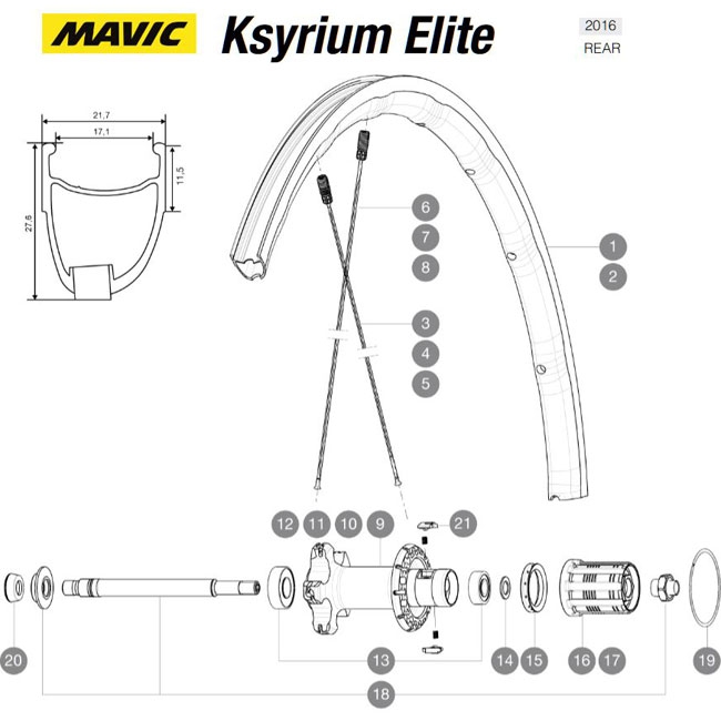 Mavic Ksyrium Elite Speiche Hinterrad links 299,5 mm schwarz Nippel rot Modell 2016-17