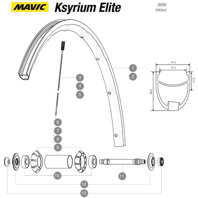 Mavic Ksyrium Elite Ersatzfelge Vorderrad schwarz Modell 2016-17