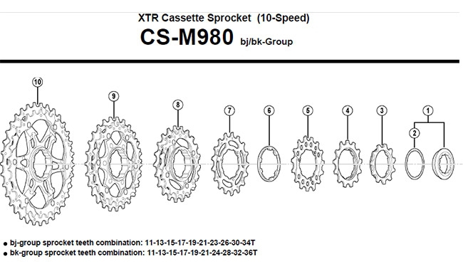 Ersatzteile Shimano XTR CS-M980 Kassette 10 fach
