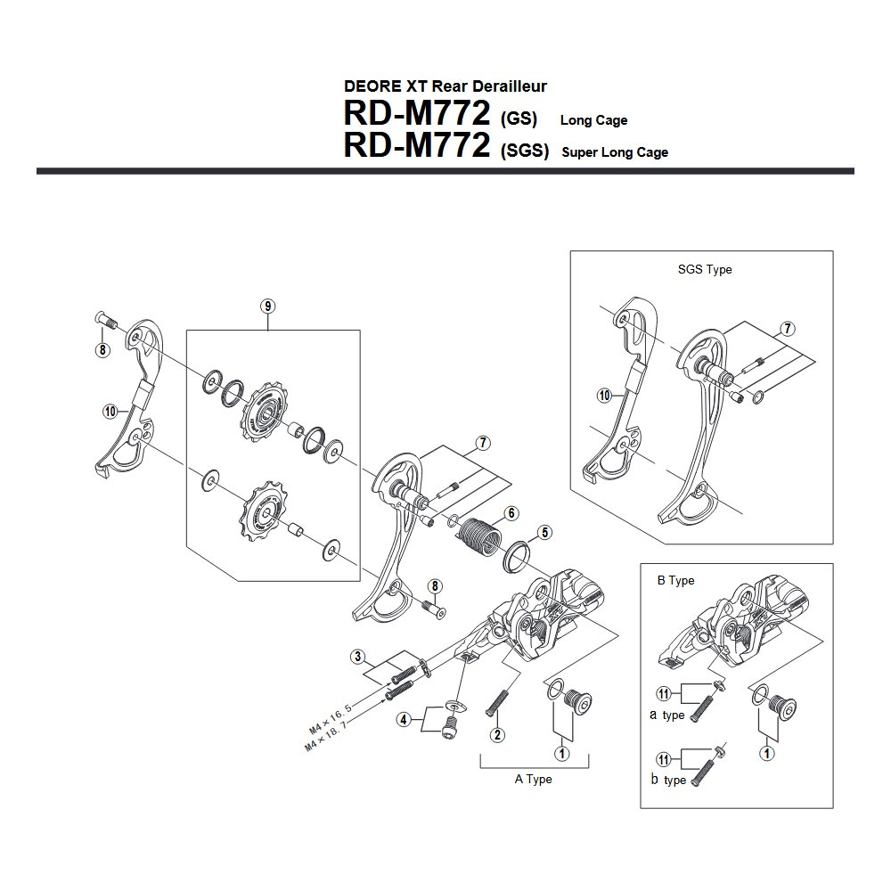 Ersatzteile Shimano Deore XT RD-M772 9 fach Schaltwerk