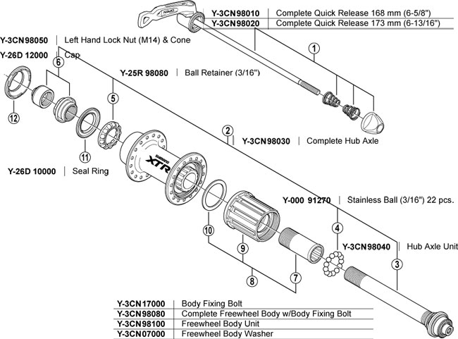 Shimano XTR Schnellspanner Hinterrad fuer FHM 970/975, 168 mm Achse