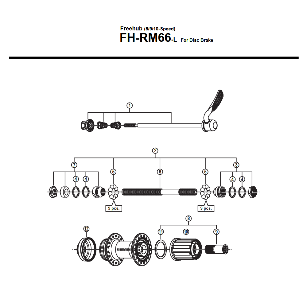 Shimano Acera FH-RM66 Hinterradnabe Ersatzteil | Hohlachse 146 mm komplett Nr 2