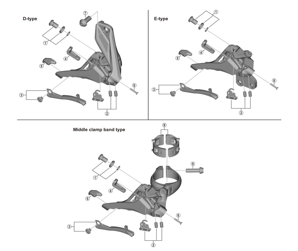 Shimano XTR FD-M9100 Umwerfer Ersatzteil | Kabelklemmschraube, Platte, Ring Nr 1
