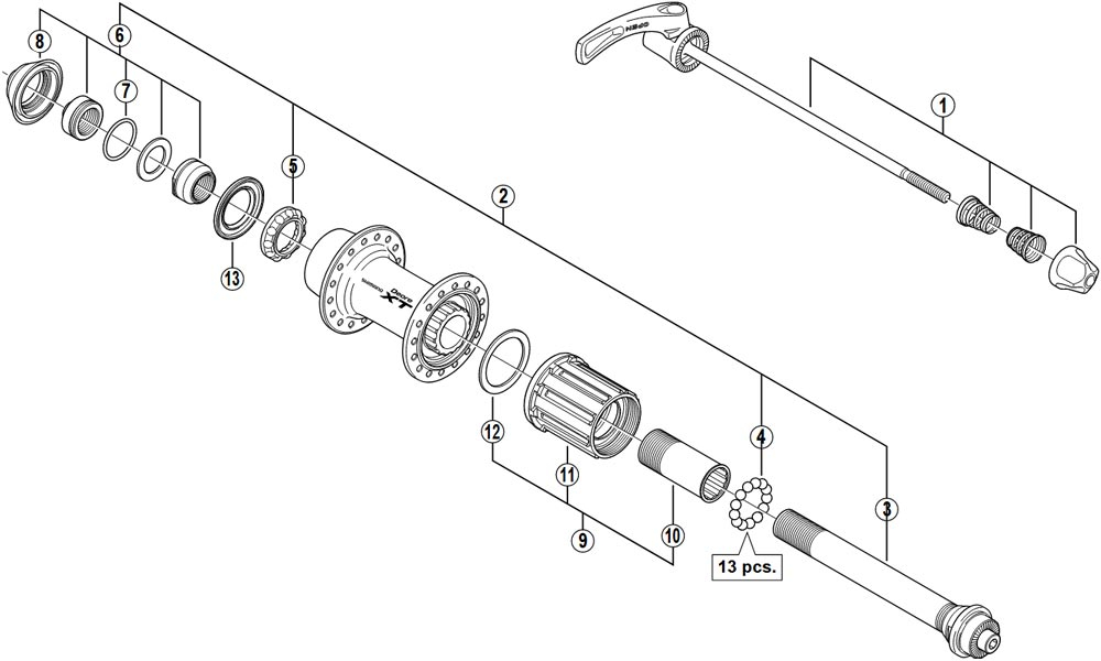 Shimano Deore XT FH-M770-S Hinterradnabe Ersatzteil | Schnellspanner 168mm Silber Nr 1 ausverkauft
