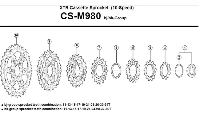 Shimano XTR Ritzeleinheit 32-36 Zähne 10-fach für CS-M980 Kassette 11-36 Z