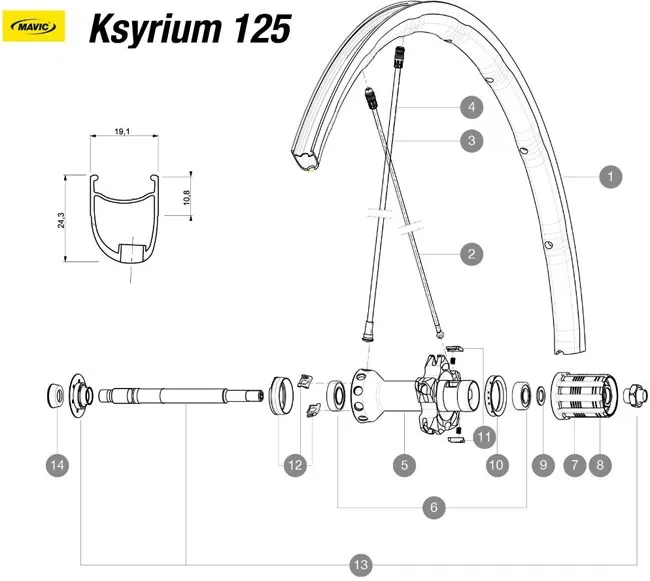 Mavic R-SYS / Ksyrium SLR Speiche Zircal Hinterrad rechts Clincher 293,5 mm Nippel schwarz Modell 2015