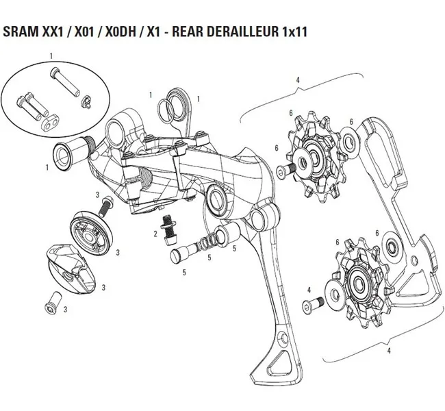 Sram X01 Schaltwerk Ersatzteil Schaltarm innen mit Schaltröllchen
