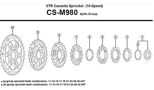 Ersatzteile Shimano XTR CS-M980 Kassette 10-fach