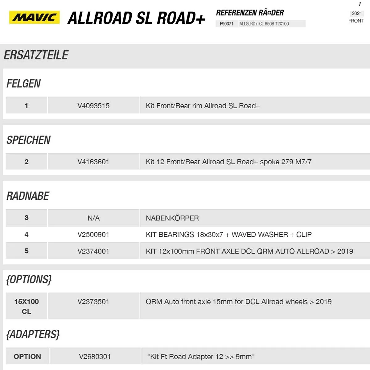 Mavic Allroad SL Road+ Vorderrad 27,5 Zoll / 650B Disc Centerlock