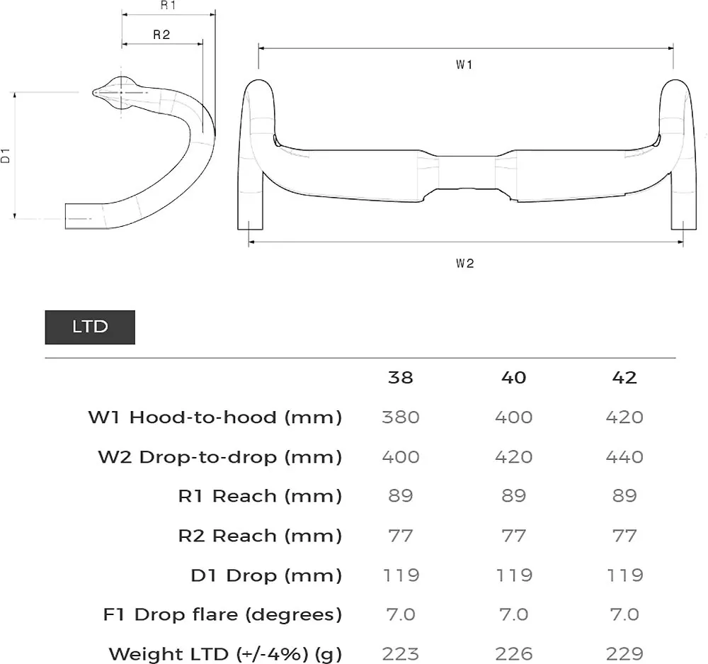 3t Aeroflux LTD Stealth Carbon Rennrad-Lenker Breite 42 cm