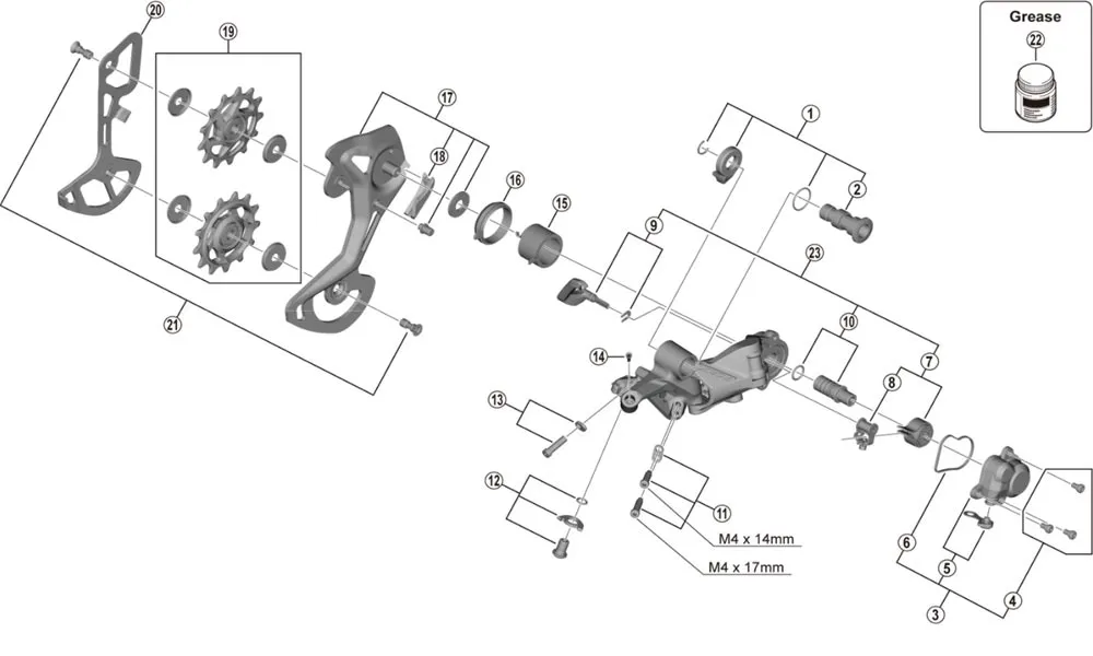 Shimano XTR RD-M9100 / RD-M9120 Schaltwerk Ersatzteil | Achseinheit für Schaltwerk-Halter Nr 1