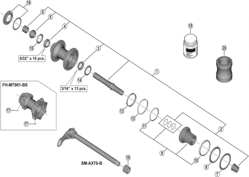 Shimano FH-MT901 12-fach Disc Hinterradnabe Ersatzteil | Freilaufkörper Micro Spline komplett Nr 9