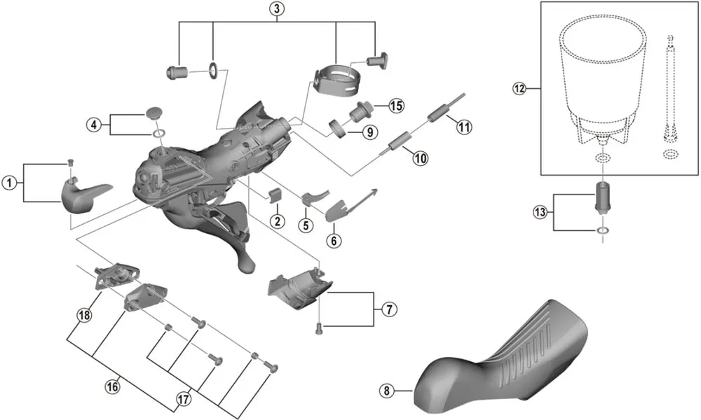 Shimano Ultegra ST-R8020, ST-R8025 / GRX ST-RX810 Schalt-Bremshebel Ersatzteil | Namensschild links