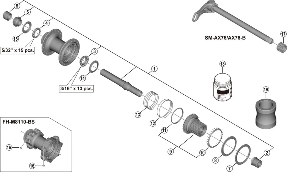Shimano Deore XT FH-M8110 / FH-M8130 Hinterradnabe Ersatzteil | Kugellager rechts Nr 3