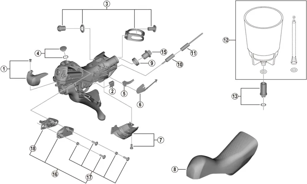 Shimano DURA-ACE / Ultegra / 105 / GRX Schalt-Bremshebel Ersatzteil | Abdeckung komplett rechte Seite
