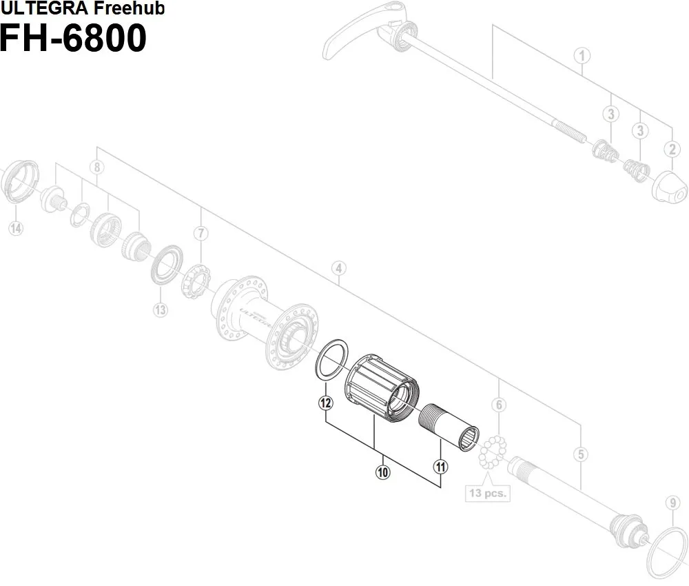 Shimano Ultegra FH-6800 Hinterradnabe Ersatzteil | Freilaufkörper komplett Nr 10