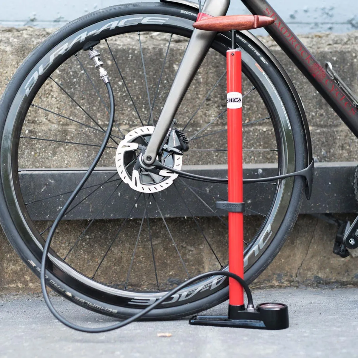 SILCA Pista Standpumpe - 15 Bar Aluminium Holz rot