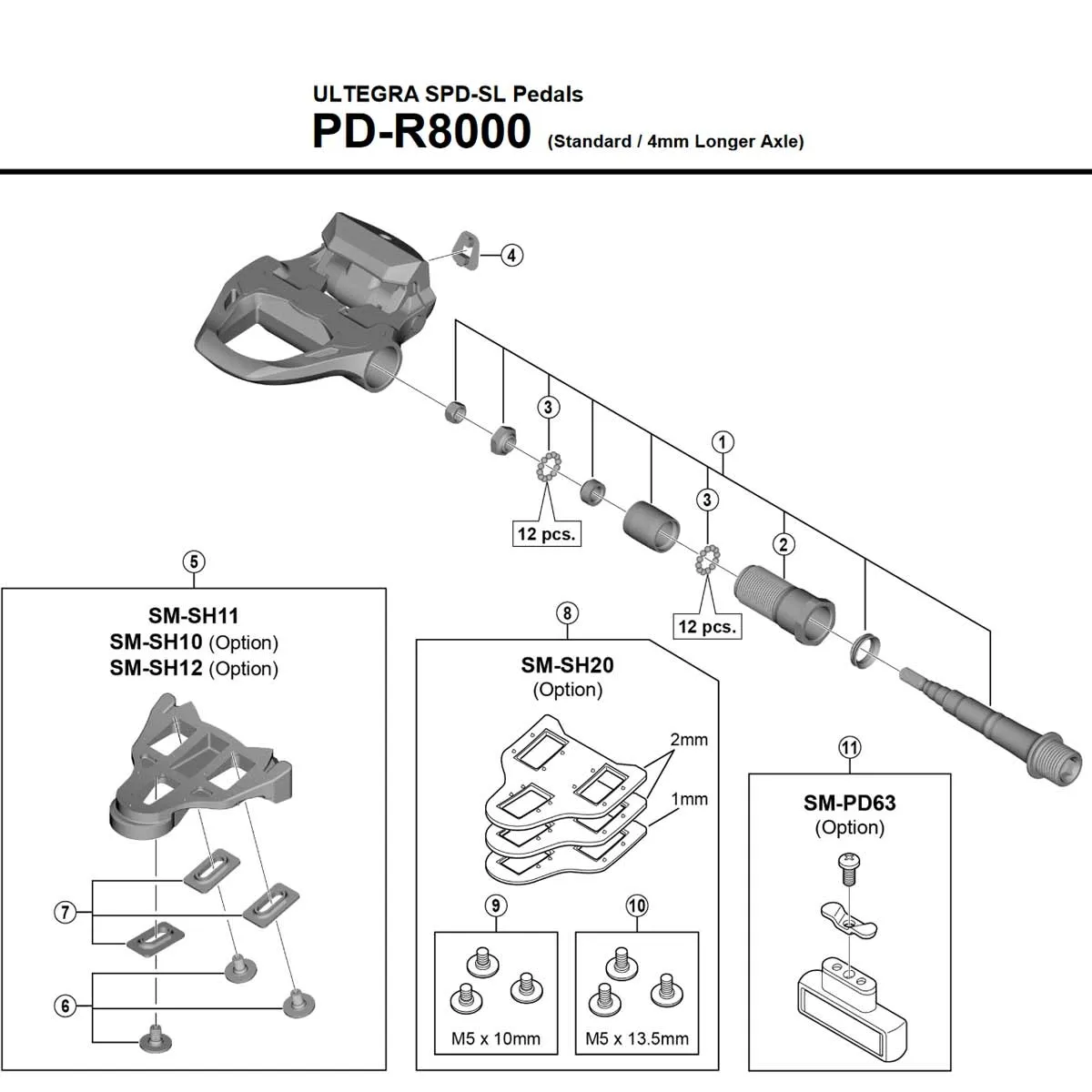 Shimano Ersatzteil Ultegra PR-R8000 / PD-6800 | Pedalachse links komplett mit Lagern