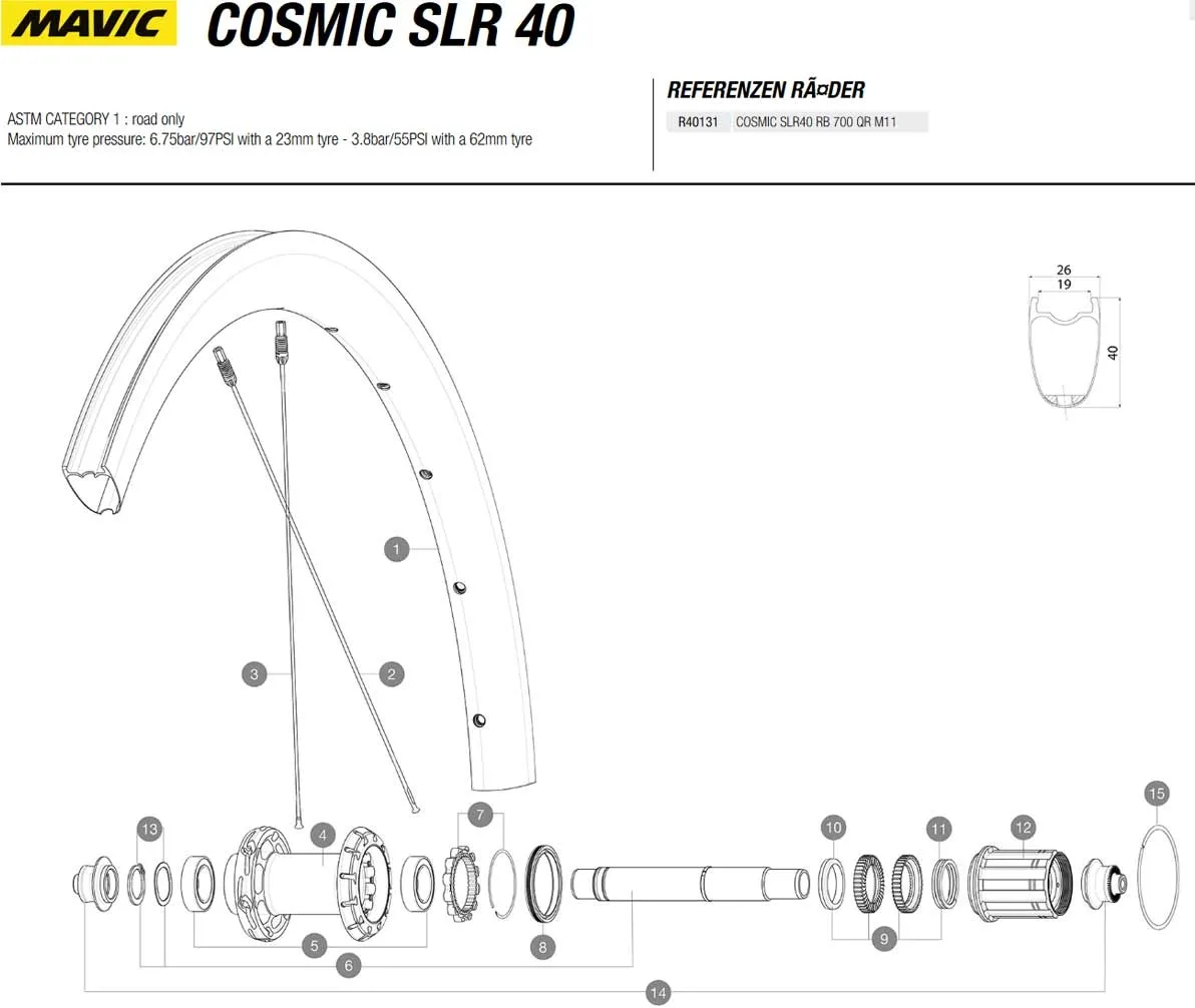 Mavic Cosmic SLR 40 Rim Brake Hinterrad | Ersatzspeiche rechts 266 mm