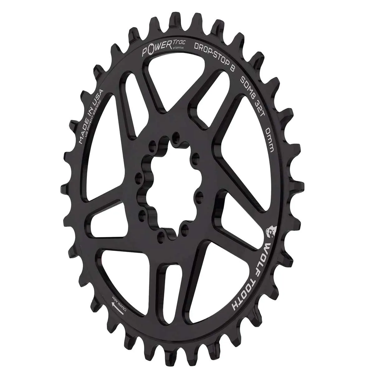 Wolf Tooth Drop-Stop B Kettenblatt OVAL 9-12-fach - Sram / Quarq Direct Mount Alu 0mm Offset 32 Zähne