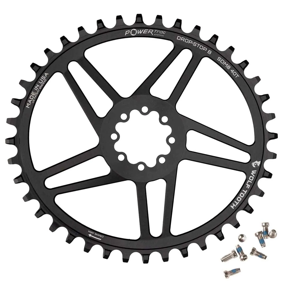 Wolf Tooth Drop-Stop B Kettenblatt OVAL 9-12-fach - Sram / Quarq Direct Mount Alu 6mm Offset 42 Zähne