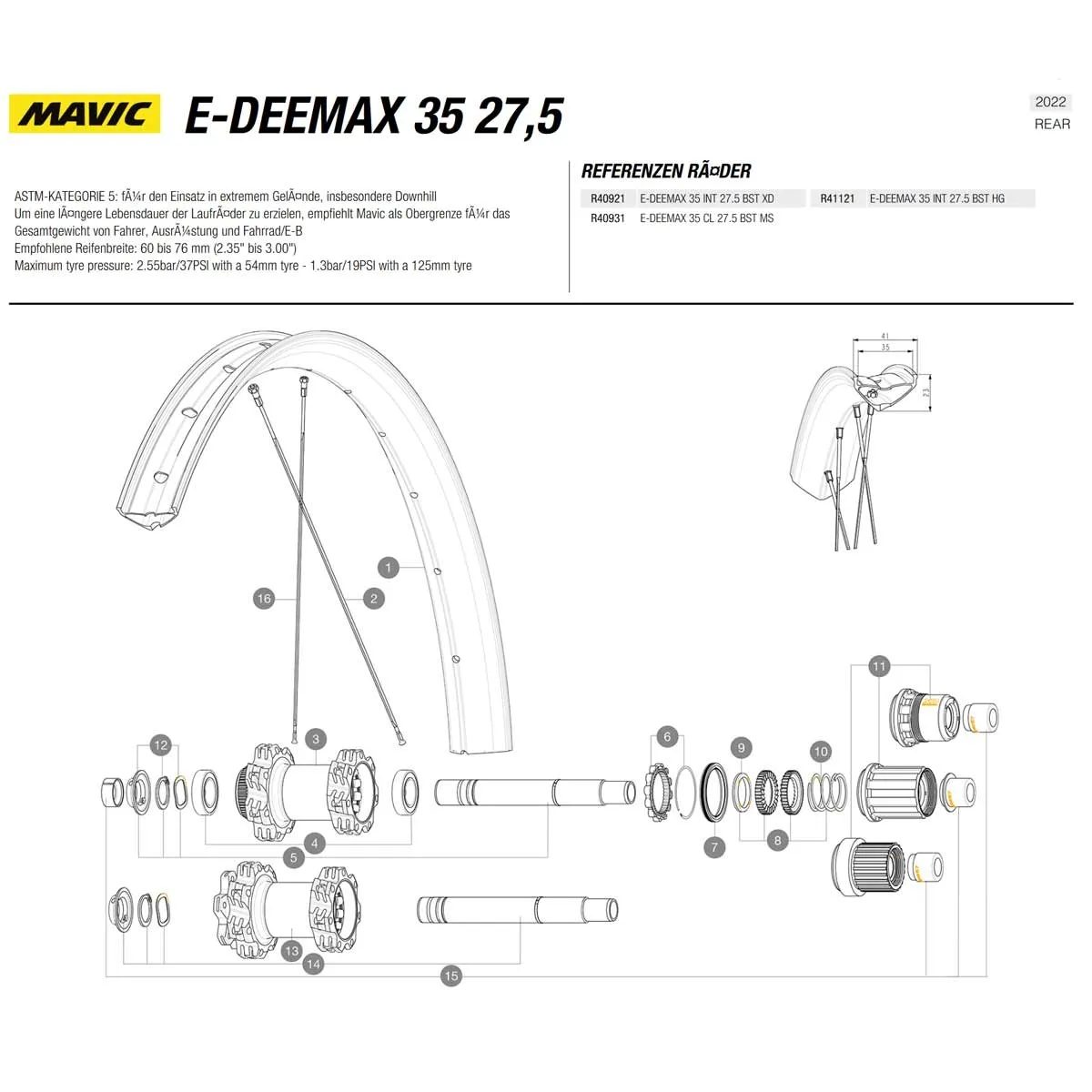 Mavic E-Deemax 35 Ersatzfelge 27,5 Zoll Vorder oder Hinterrad Modell 2022