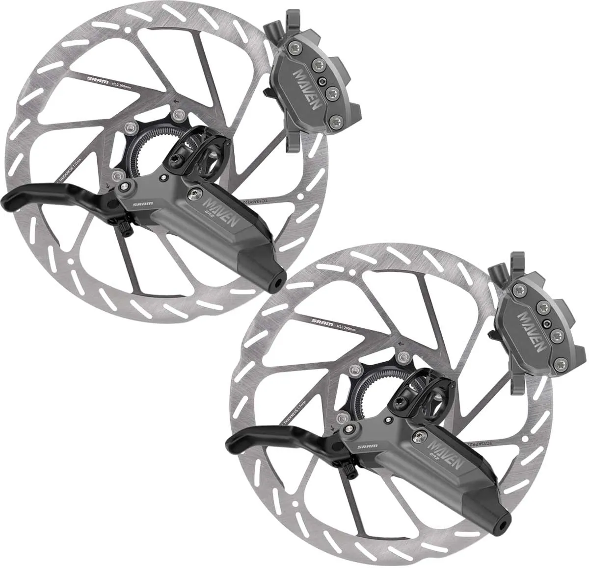 Disc Set Sram MAVEN Bronze Stealth Bremsen + HS2 Bremsscheiben Disc Centerlock grau