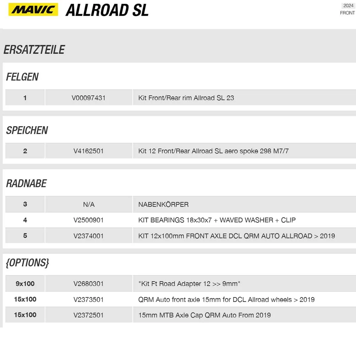 Mavic Allroad SL Vorderrad Disc CL 28 Zoll / 700C