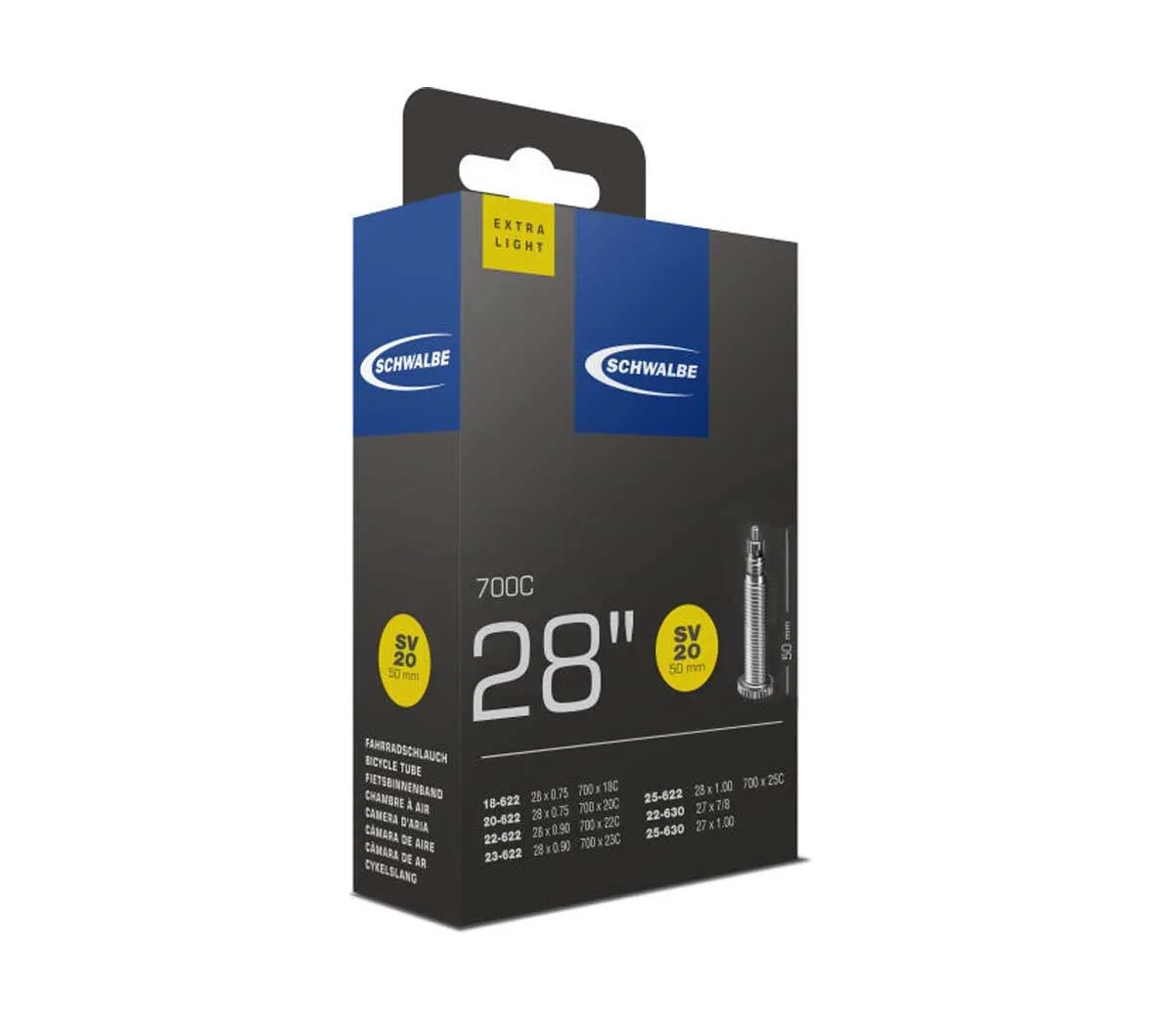 Schwalbe Schlauch SV 20 extra leicht | Road Butyl 28 Zoll 18-25 x 622 Sclaverand Ventil 50 mm