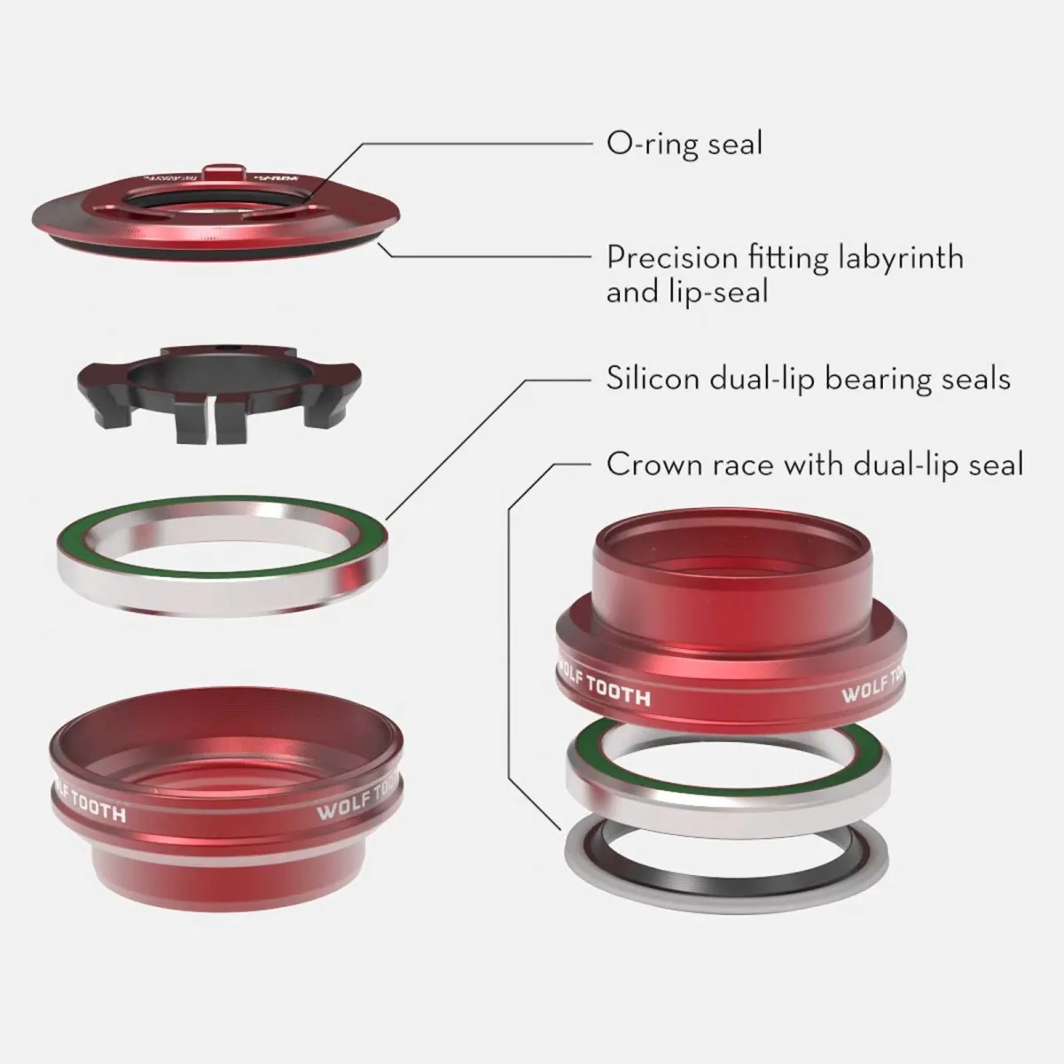 Wolf Tooth Premium Internal Steuersatz Enve In-Route EC44/28,6 - EC44/40 rot