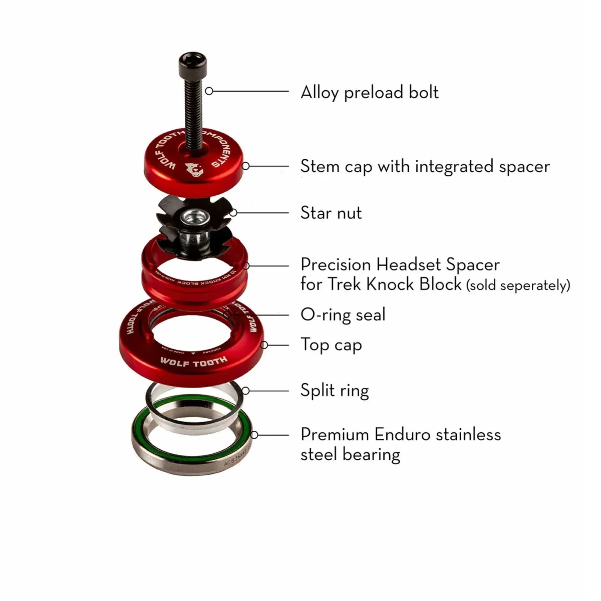 Wolf Tooth Premium Steuersatz Oberteil Trek Knock Block 1 1/8 Zoll | IS41 / 28,6mm Höhe 8mm orange