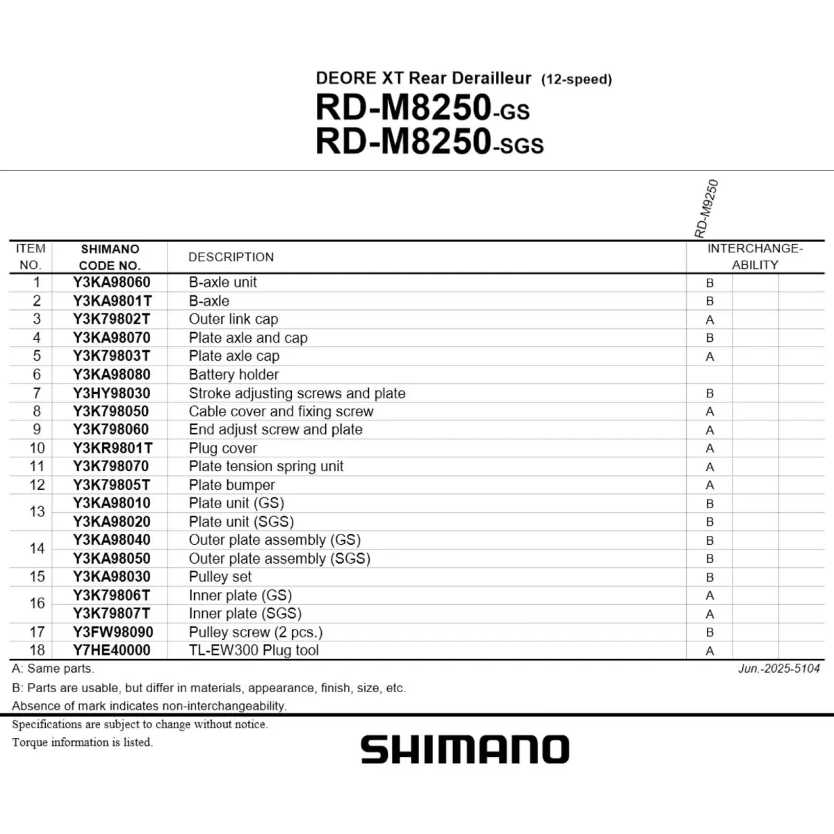 Shimano Deore XT RD-M8250-SGS Di2 Schaltwerk wireless | long Cage 12-fach max 51 Zähne ohne Akku