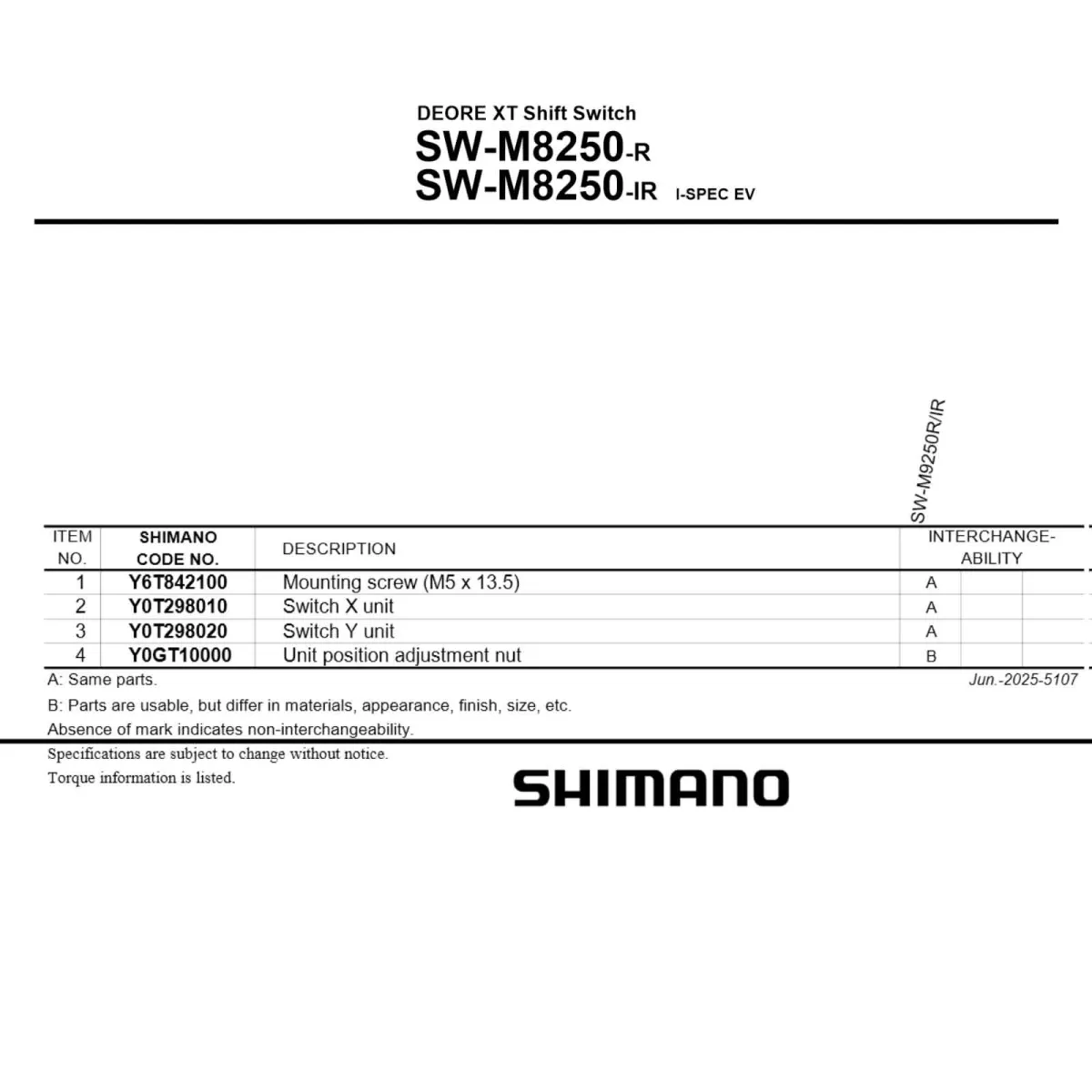 Shimano Deore XT SW-M8250-IR Di2 Schalthebel wireless | 12-fach rechts I-Spev EV