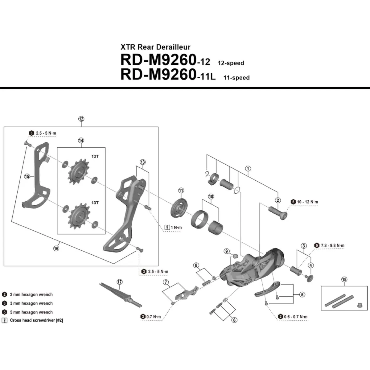Shimano XTR Di2 12-fach E-Bike Schaltwerk RD-M9260-12 long Cage max 51 Zähne