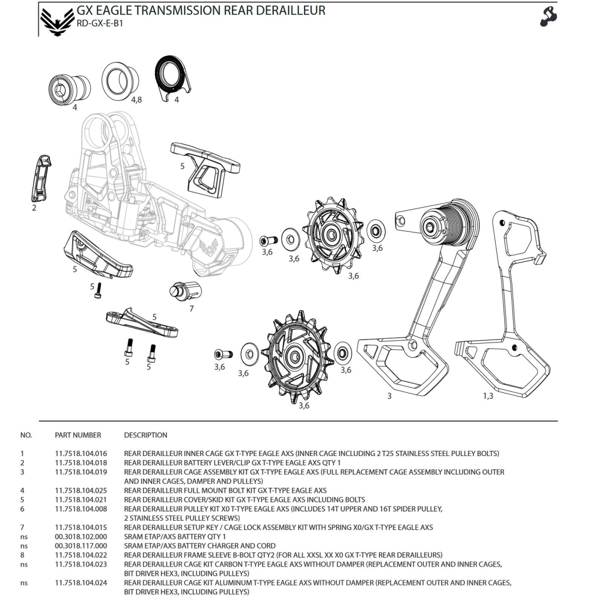 Sram Eagle AXS Transmission Schaltwerk Ersatzteil | Schaltarm Aluminium. RETOURENARTIKEL