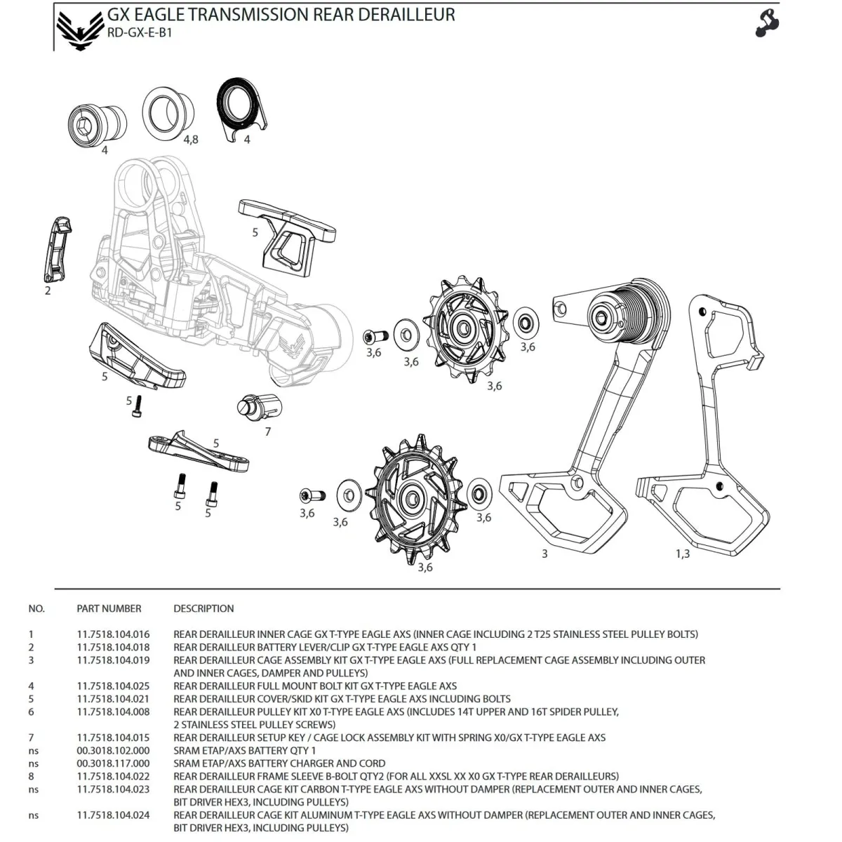 Sram Eagle AXS Transmission Schaltwerk Ersatzteil | Schaltarm Carbon