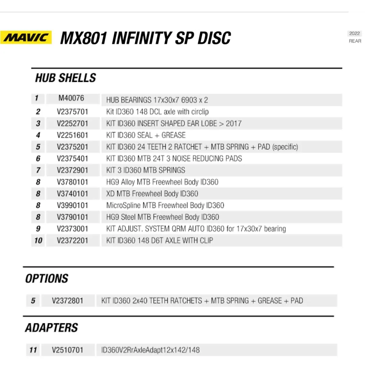 Mavic MX801 Infinity SP Straightpull Hinterradnabe | Disc Centerlock Boost 12x148mm 24 Loch