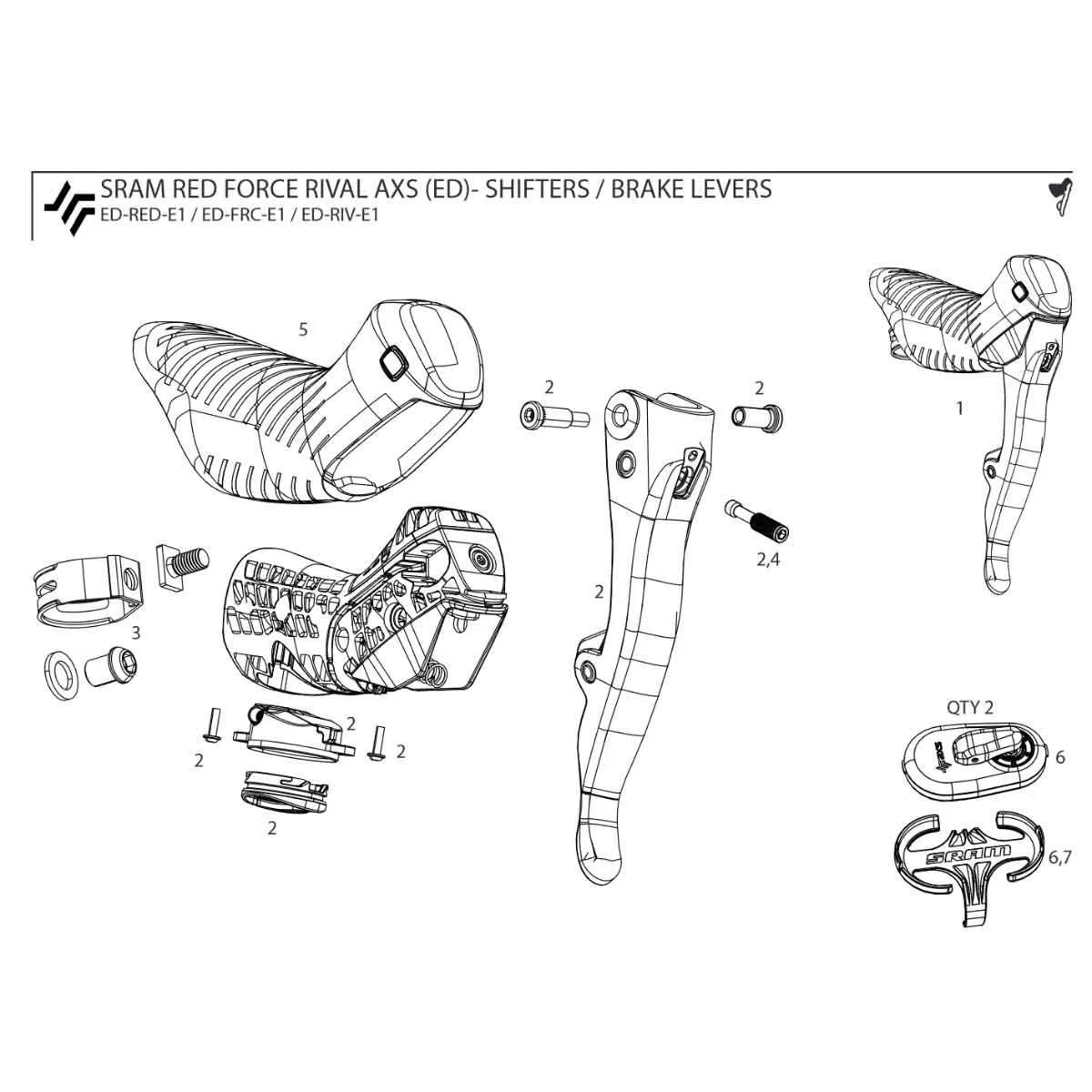 Sram RED AXS E1 Schalt-Bremsgriff Ersatzteil | Bremshebel Kit links Nr 2