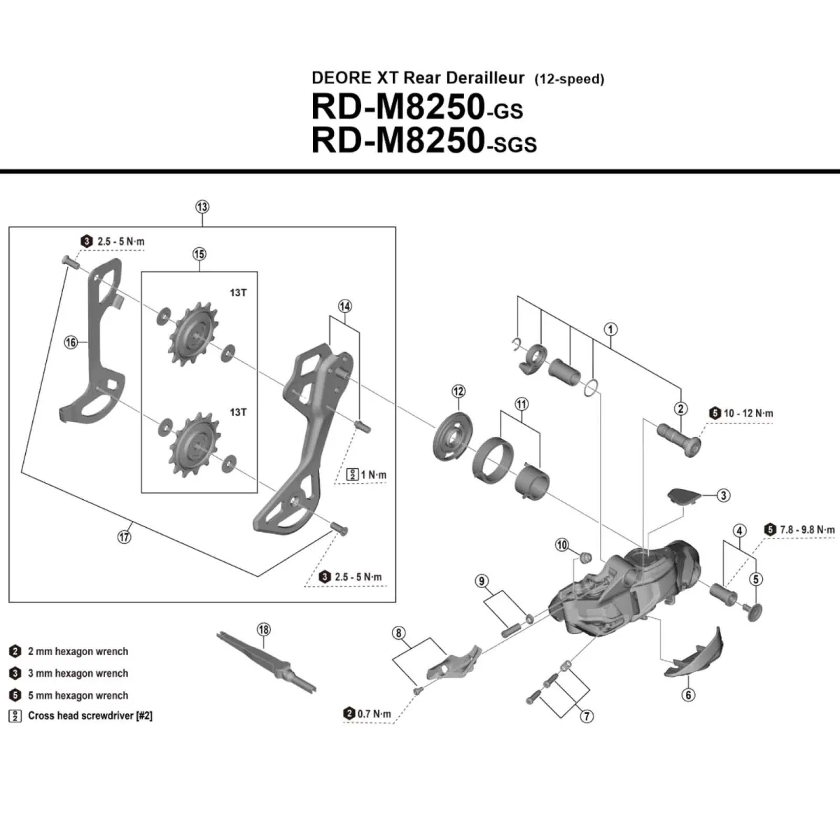 Shimano Deore XT RD-M8250-GS Di2 Schaltwerk wireless | medium Cage 12-fach max 45 Zähne ohne Akku
