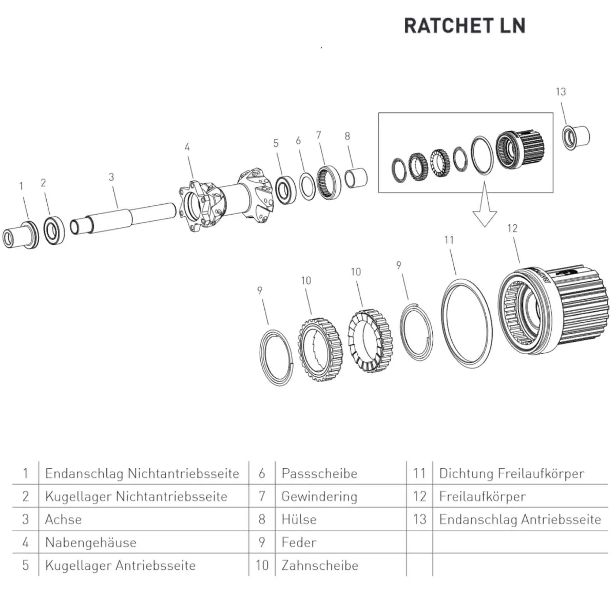 DT Swiss Ratchet LN Freilaufkörper-Kit | Alu Road Shimano HG11 + Endanschlag rechts 12x142/148mm
