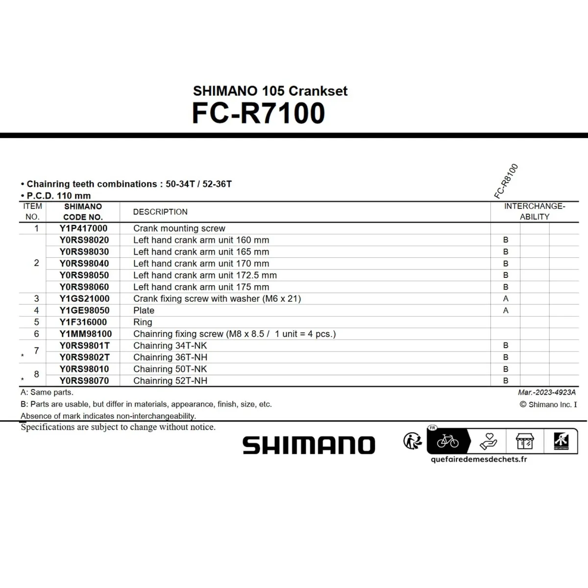Shimano 105 Kurbel FC-R7100 Ersatzteil |Kurbelarm links Länge 175 mm