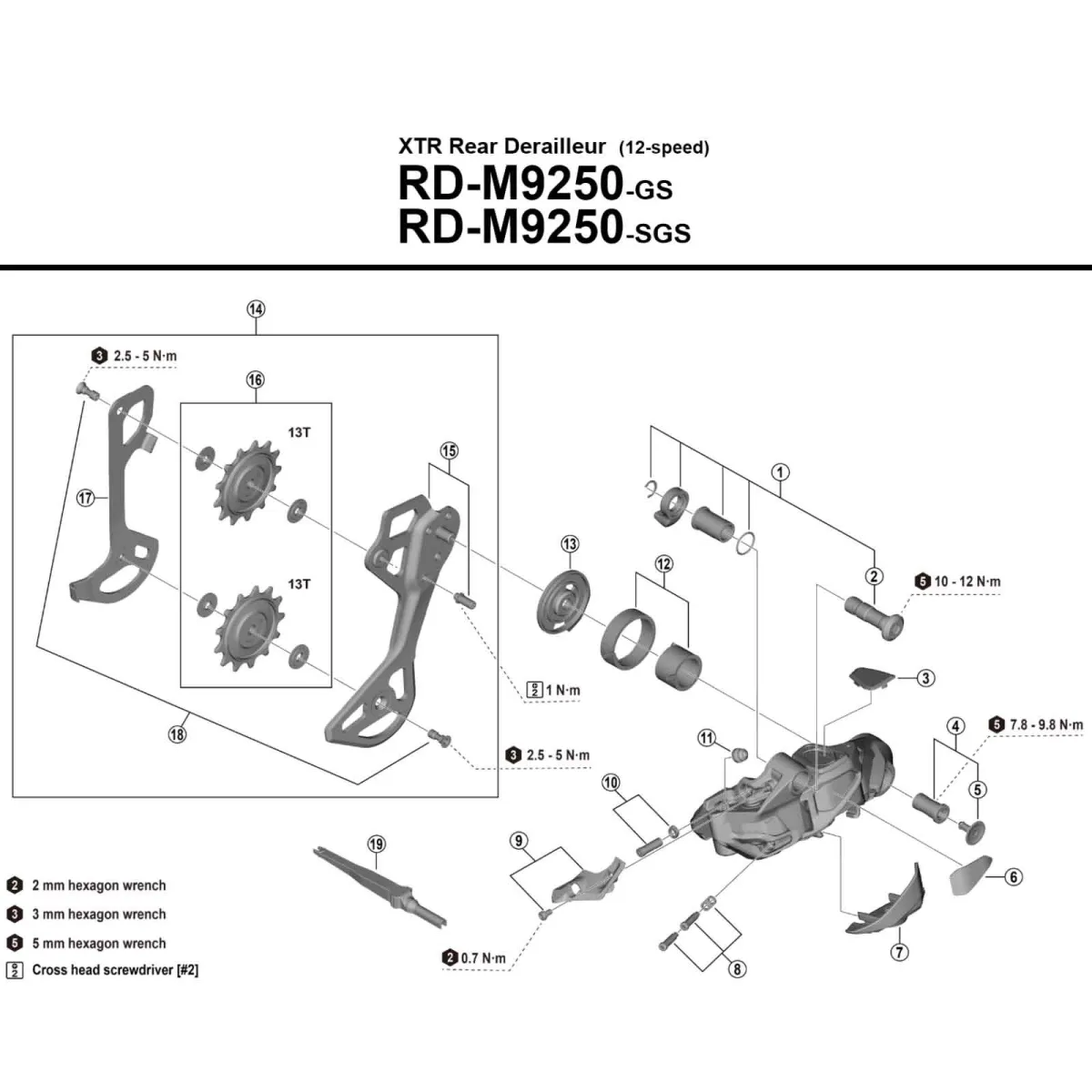 Shimano XTR Di2 Schaltwerk RD-M9250-GS medium Cage 12-fach max 45 Zähne ohne Akku