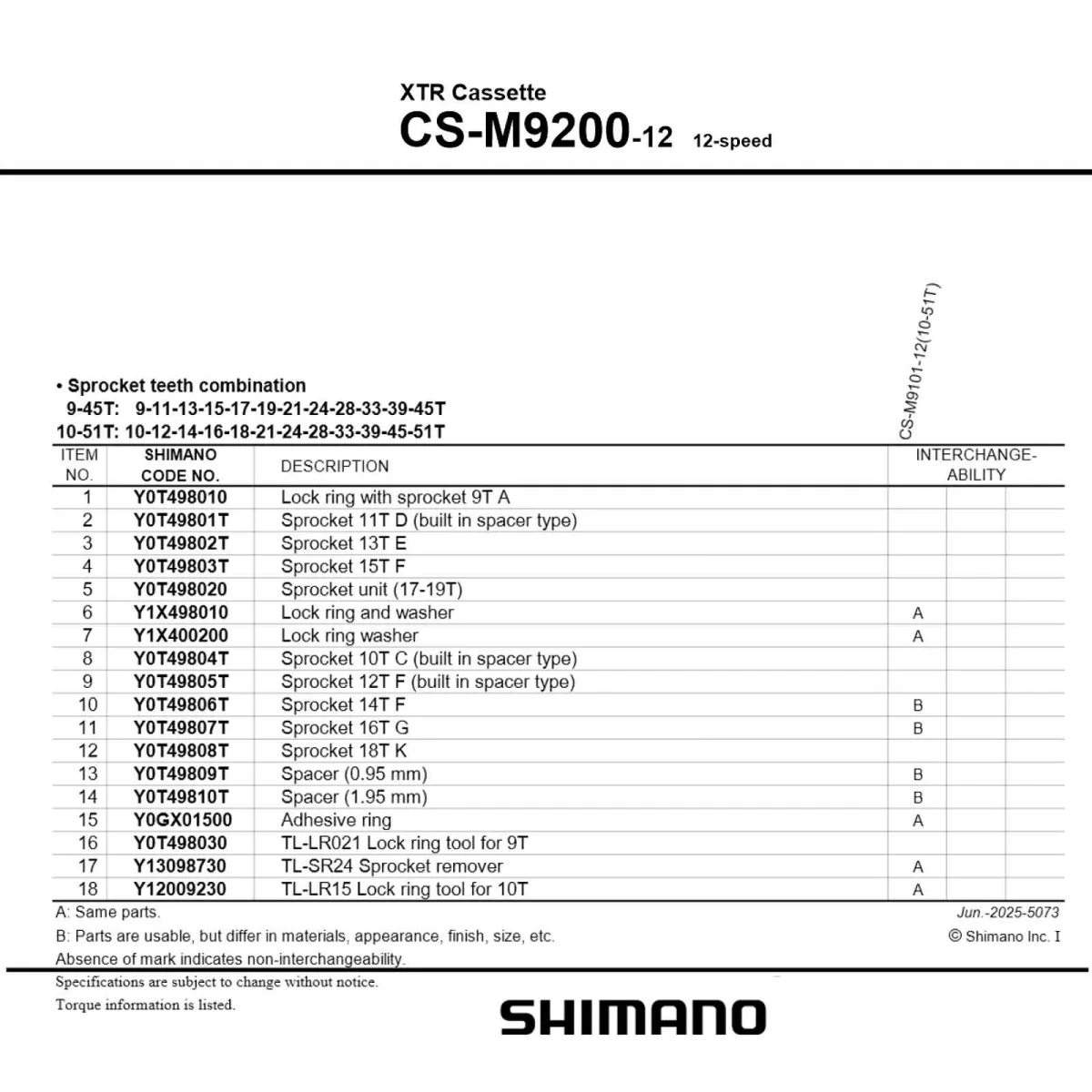Shimano XTR Kassette CS-M9200 Micro Spline 12-fach Abstufung 9-45 Zähne