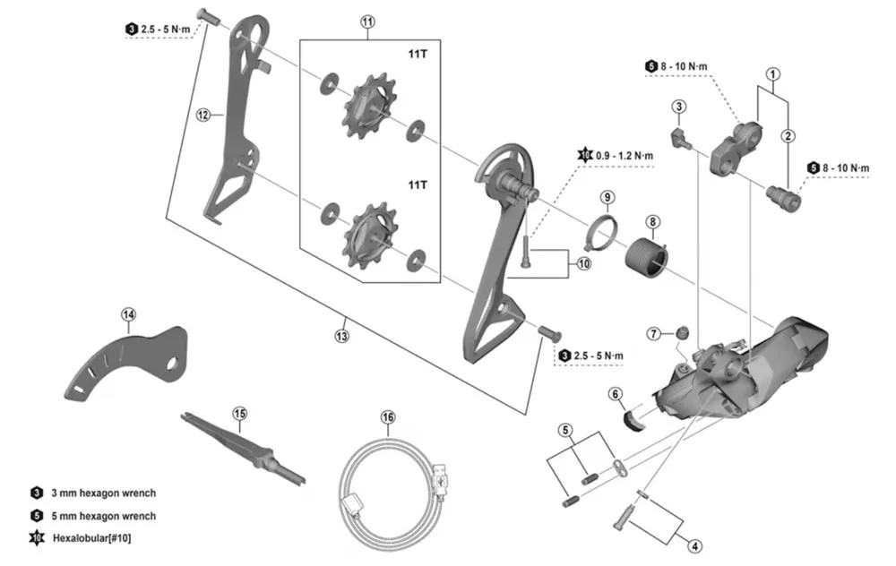Ersatzteil Shimano Ultegra DI2 Schaltwerk RD-R8150 Einstellschraube mit Umschlingungswinkel Nr.4
