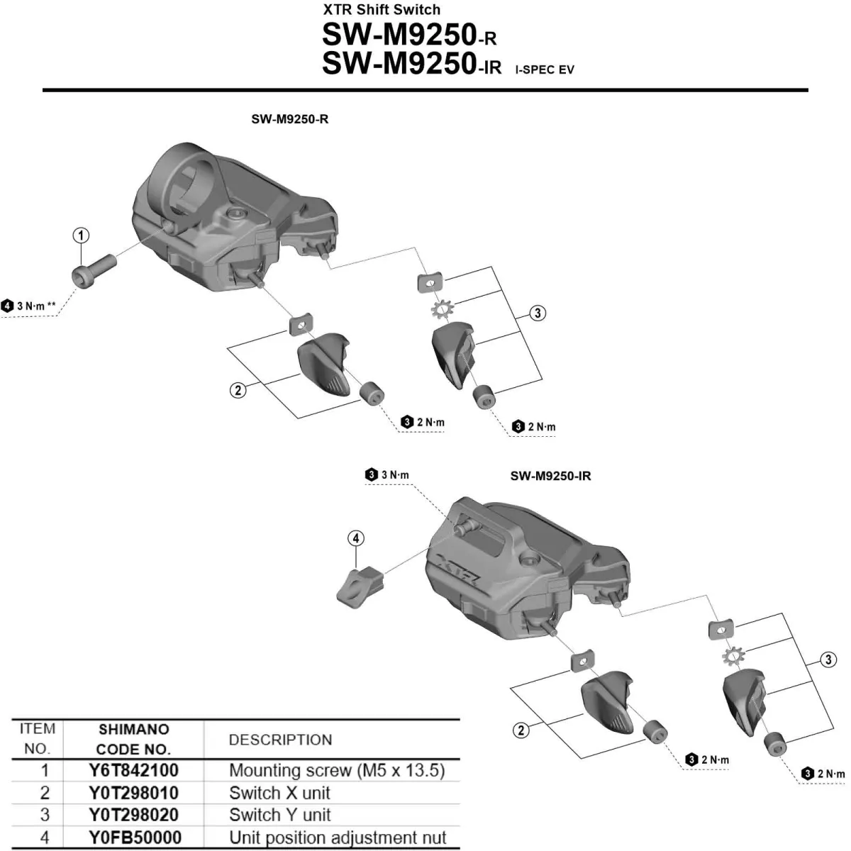 Shimano XTR Di2 12-fach Schalthebel SW-M9250-R